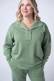 WAREHOUSE Jesse Vintage Wash Snap Pullover - Olive