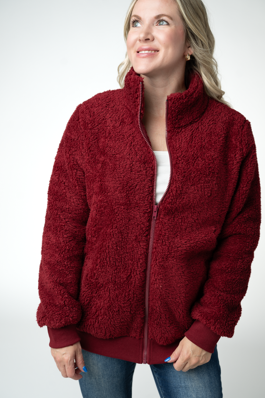 WAREHOUSE ONLY Skylar Sherpa Fullzip - Cranberry
