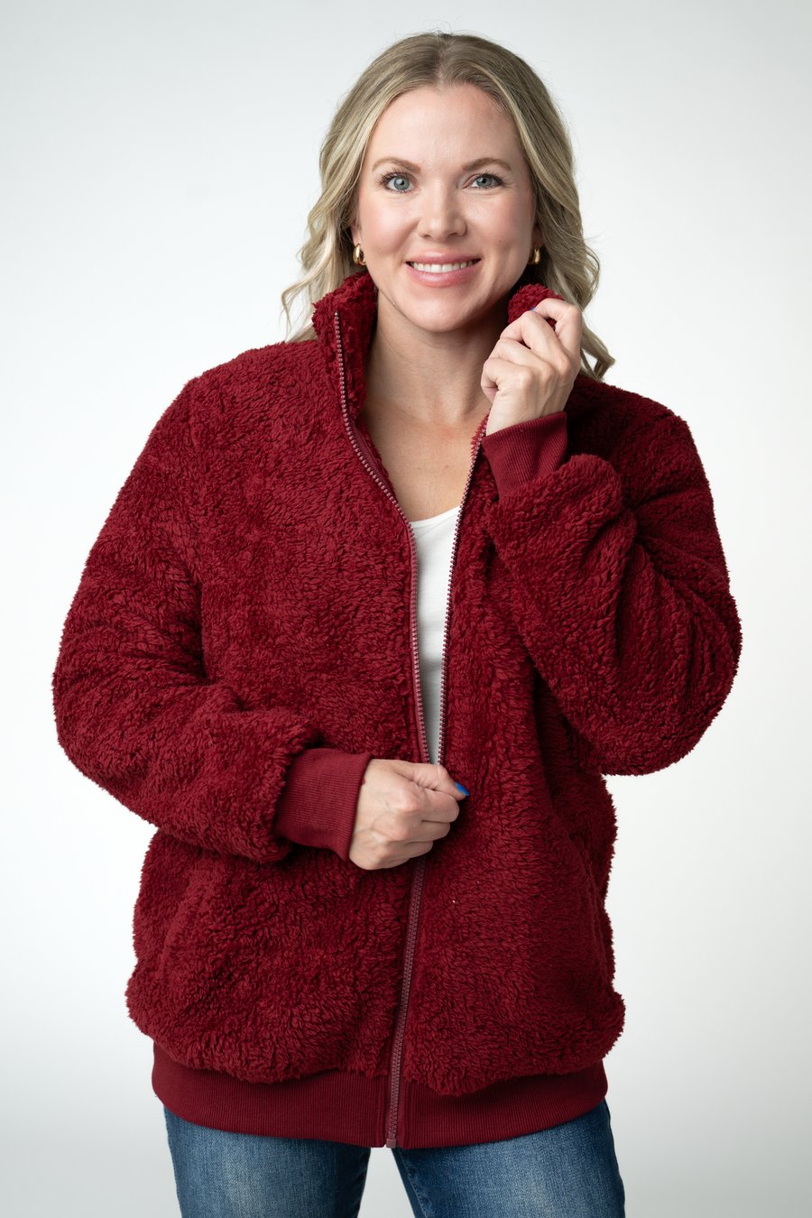 WAREHOUSE ONLY Skylar Sherpa Fullzip - Cranberry