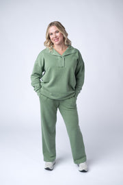 WAREHOUSE Jesse Vintage Wash Snap Pullover - Olive