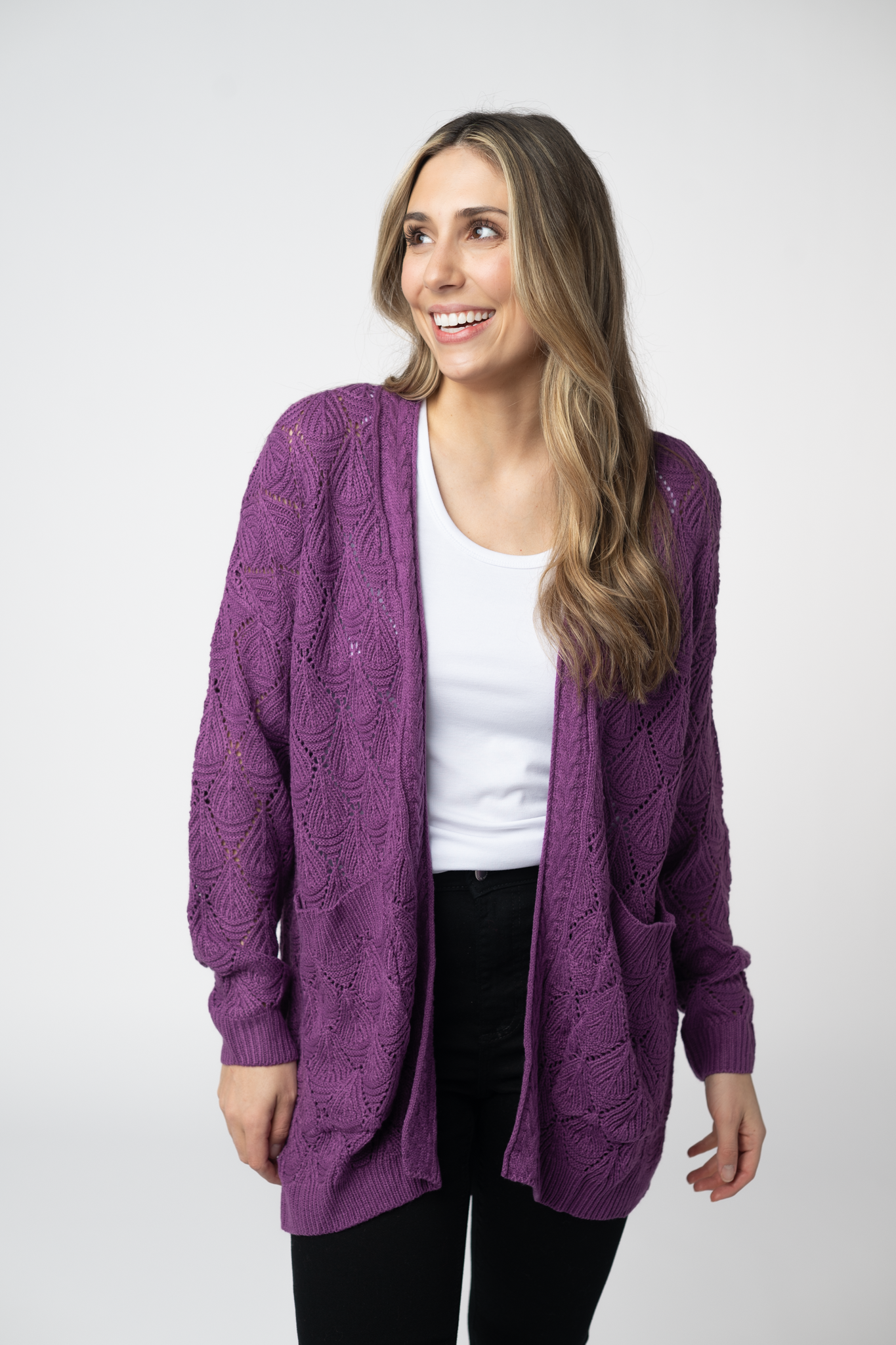 WAREHOUSE ONLY Open Knit Cardigan - Purple
