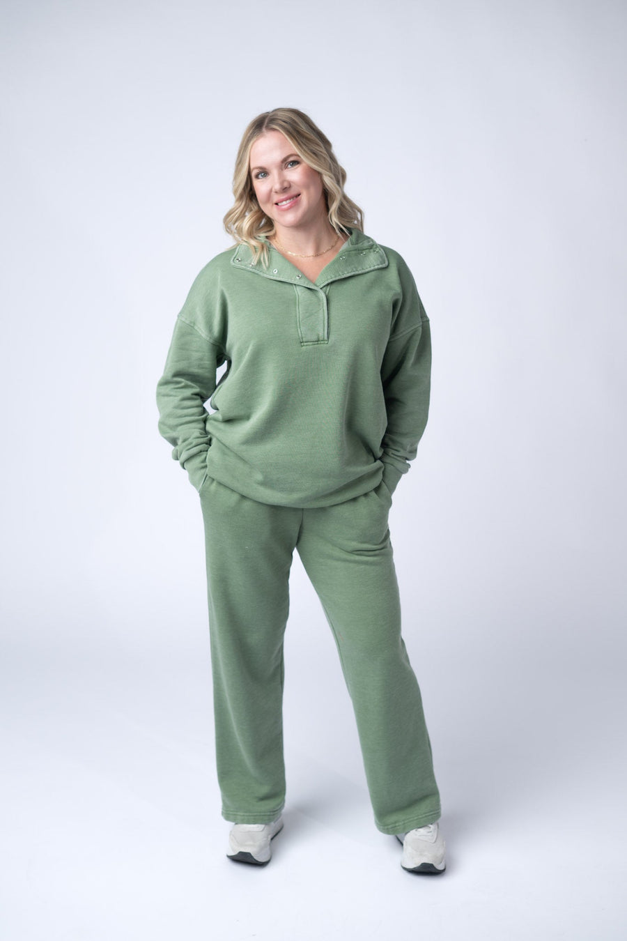 WAREHOUSE Wide Leg Vintage Wash Bottoms - Olive