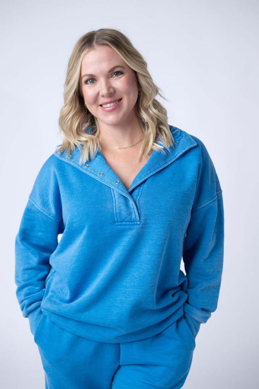 WAREHOUSE Jesse Vintage Wash Snap Pullover - Winter Blue