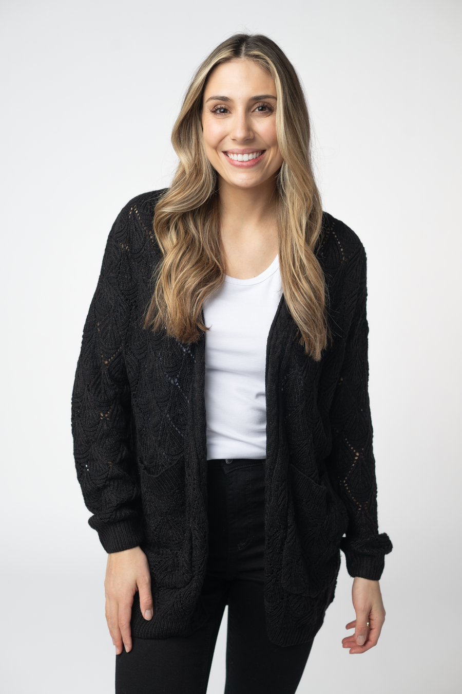 WAREHOUSE ONLY Open Knit Cardigan - Black