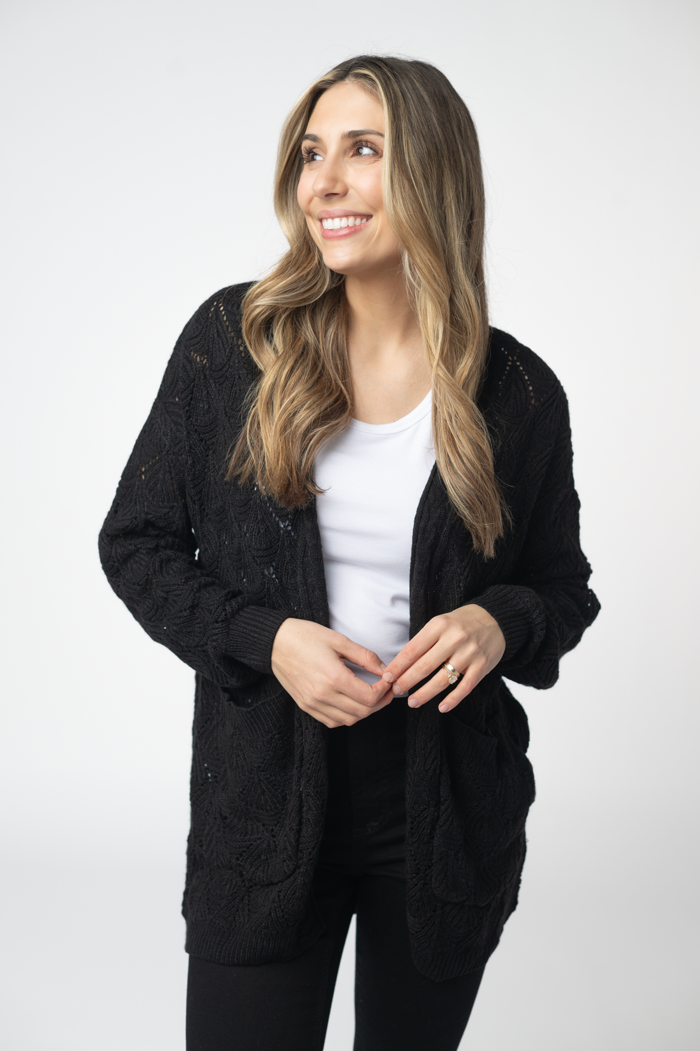 WAREHOUSE ONLY Open Knit Cardigan - Black