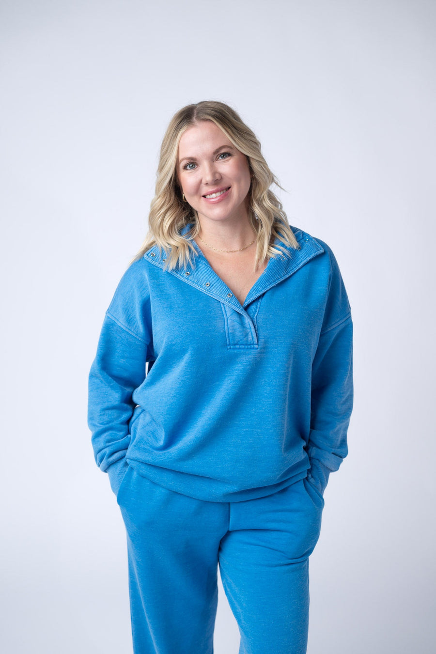 WAREHOUSE Jesse Vintage Wash Snap Pullover - Winter Blue