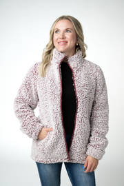 WAREHOUSE ONLY Two Tone Fullzip Sherpa - Cranberry and White