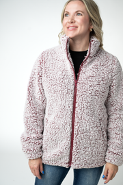 WAREHOUSE ONLY Two Tone Fullzip Sherpa - Cranberry and White