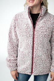WAREHOUSE ONLY Two Tone Fullzip Sherpa - Cranberry and White