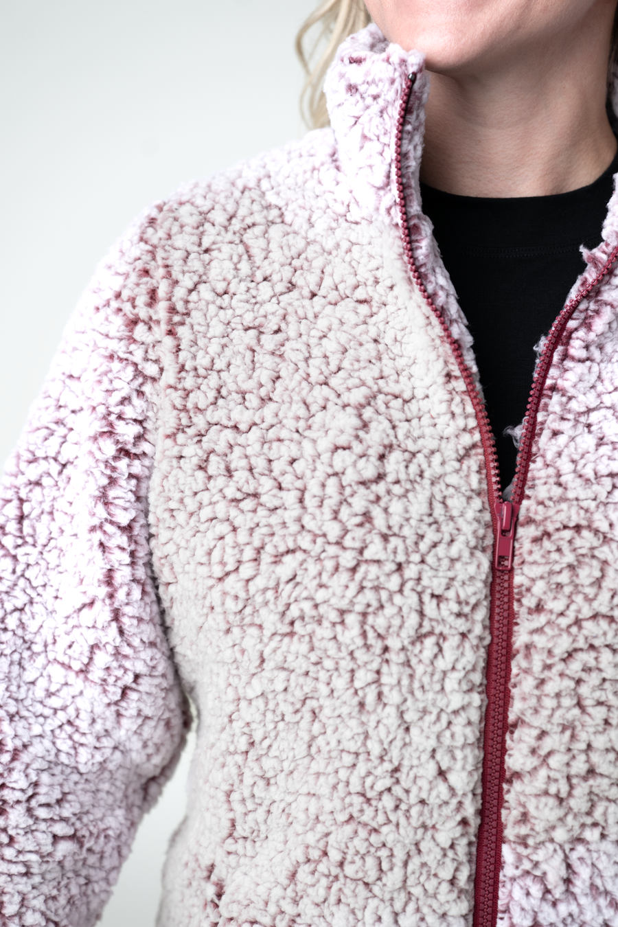 WAREHOUSE ONLY Two Tone Fullzip Sherpa - Cranberry and White