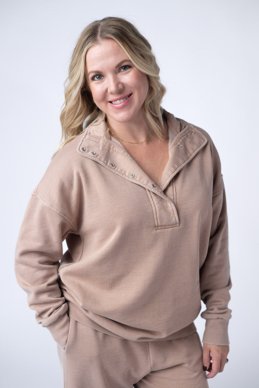 WAREHOUSE Jesse Vintage Wash Snap Pullover - Tan