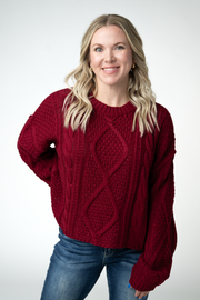 WAREHOUSE ONLY Cable Knit Sweater - Cranberry