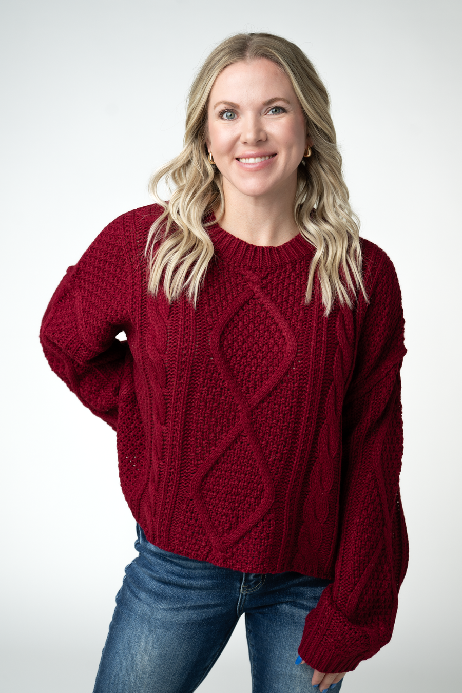 WAREHOUSE ONLY Cable Knit Sweater - Cranberry