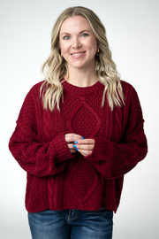 WAREHOUSE ONLY Cable Knit Sweater - Cranberry