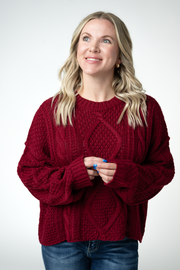 WAREHOUSE ONLY Cable Knit Sweater - Cranberry
