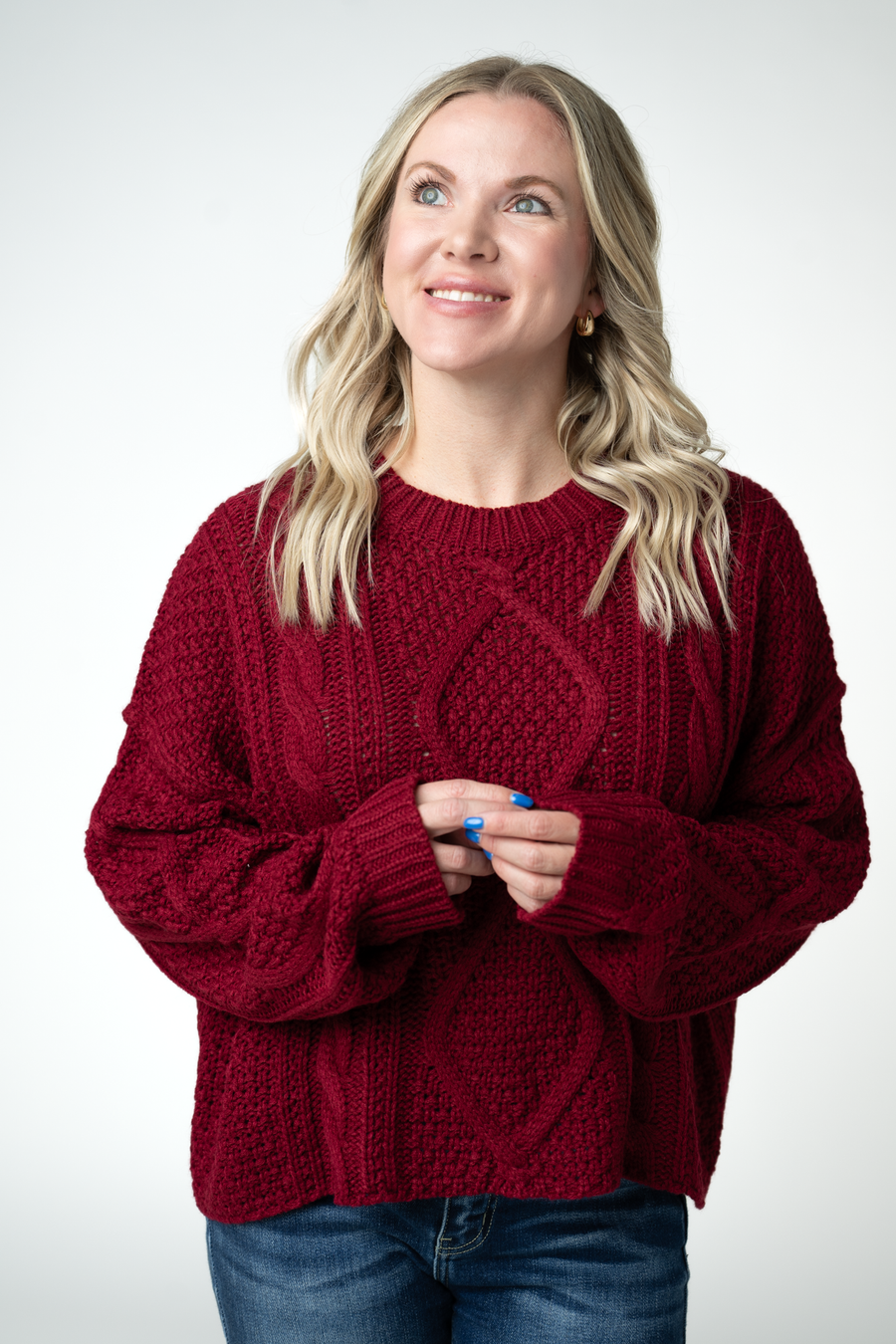 WAREHOUSE ONLY Cable Knit Sweater - Cranberry