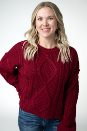 WAREHOUSE ONLY Cable Knit Sweater - Cranberry