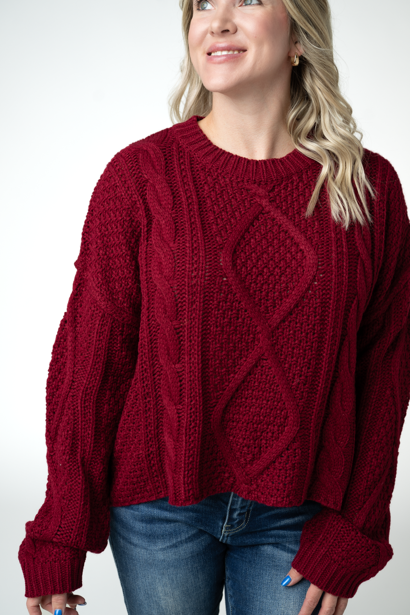WAREHOUSE ONLY Cable Knit Sweater - Cranberry
