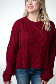 WAREHOUSE ONLY Cable Knit Sweater - Cranberry