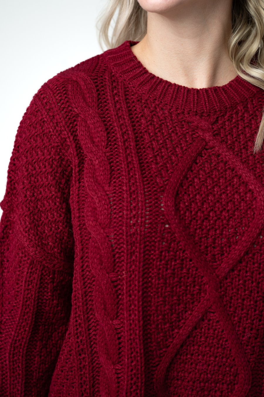 WAREHOUSE ONLY Cable Knit Sweater - Cranberry
