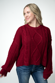 WAREHOUSE ONLY Cable Knit Sweater - Cranberry