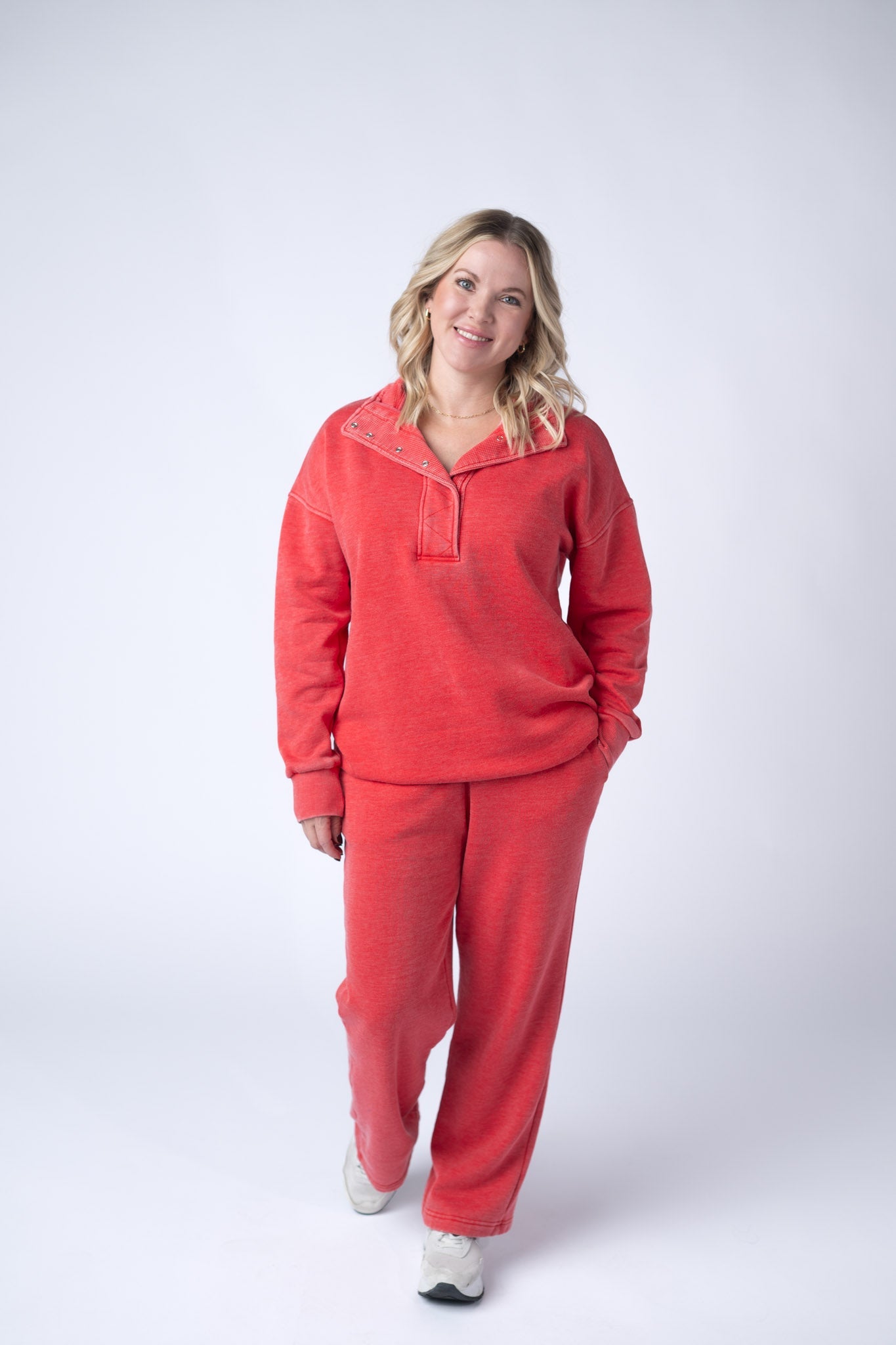 WAREHOUSE Wide Leg Vintage Wash Bottoms - Red