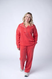 WAREHOUSE Wide Leg Vintage Wash Bottoms - Red