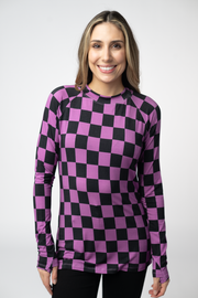 WAREHOUSE ONLY Blair Long Sleeve Top - Black and Purple Checkers