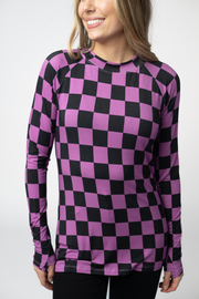 WAREHOUSE ONLY Blair Long Sleeve Top - Black and Purple Checkers