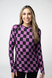 WAREHOUSE ONLY Blair Long Sleeve Top - Black and Purple Checkers