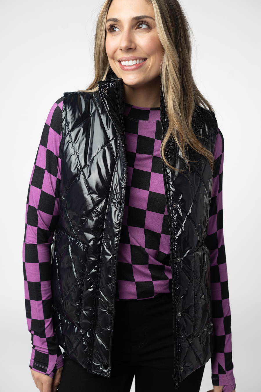 WAREHOUSE ONLY Remy Zip Up Vest - Shiny Black