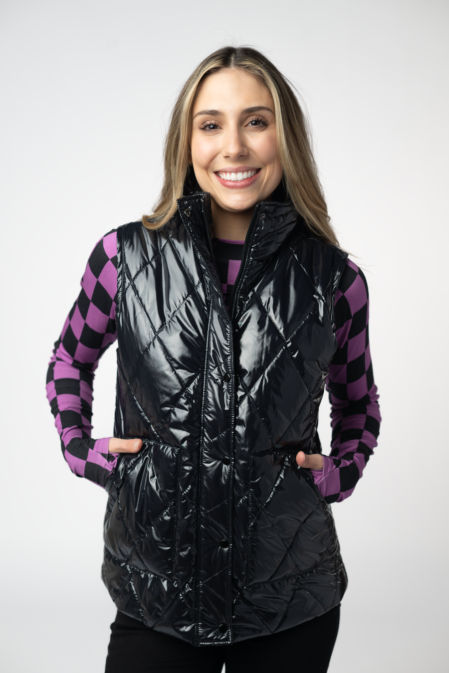 WAREHOUSE ONLY Remy Zip Up Vest - Shiny Black