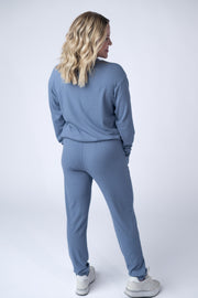 WAREHOUSE Corrine Ribbed Pullover Top - Denim