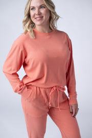WAREHOUSE Corrine Ribbed Pullover Top - Coral