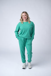 WAREHOUSE Corrine Ribbed Pullover Top - Emerald