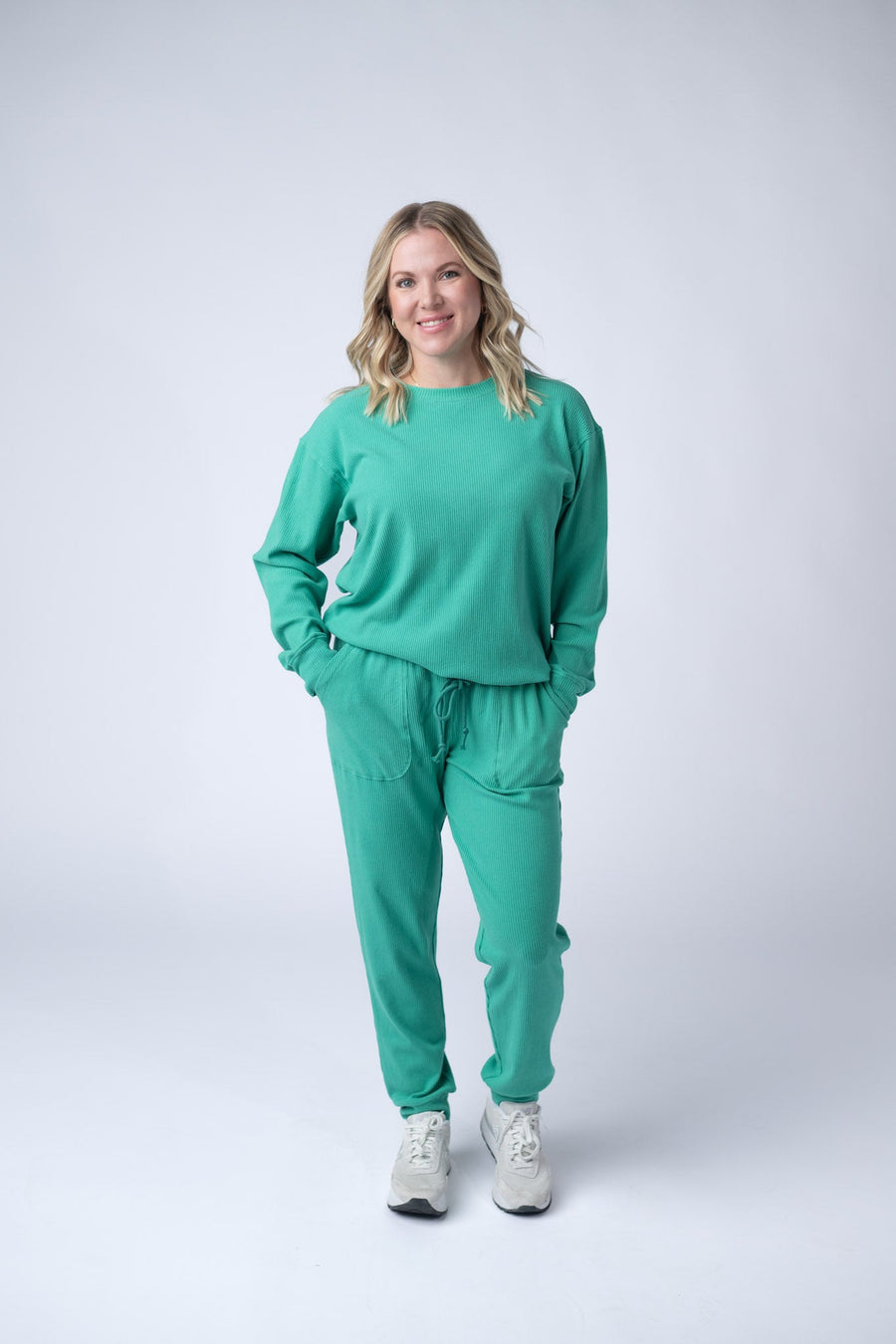 WAREHOUSE Corrine Ribbed Pullover Top - Emerald
