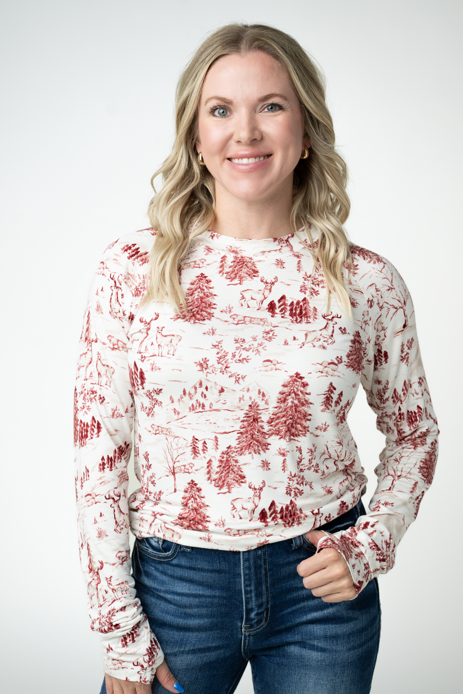 WAREHOUSE ONLY Blair Long Sleeve Top - Cranberry Woodland