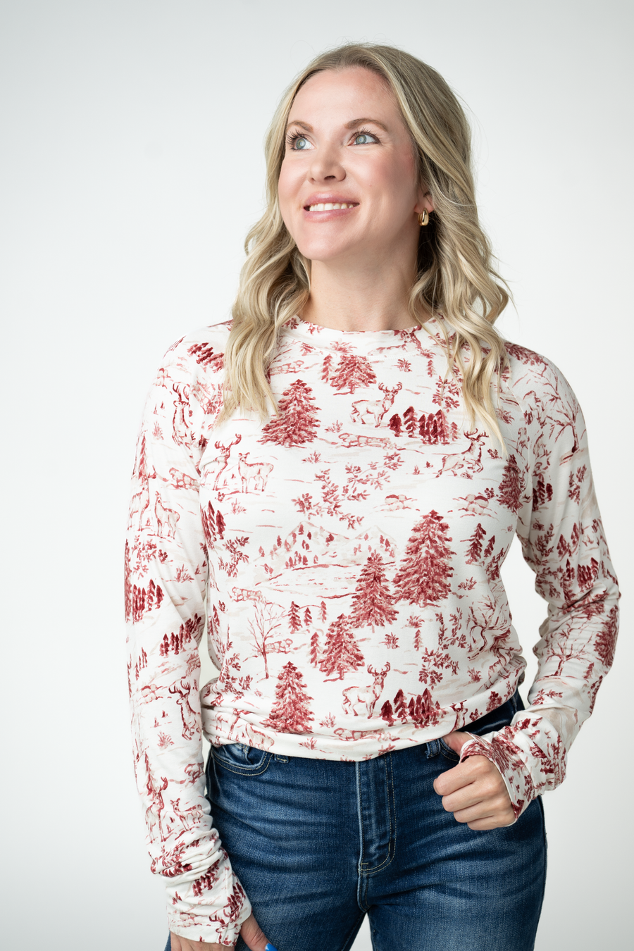 WAREHOUSE ONLY Blair Long Sleeve Top - Cranberry Woodland