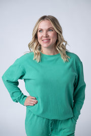 WAREHOUSE Corrine Ribbed Pullover Top - Emerald