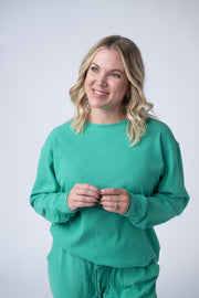 WAREHOUSE Corrine Ribbed Pullover Top - Emerald