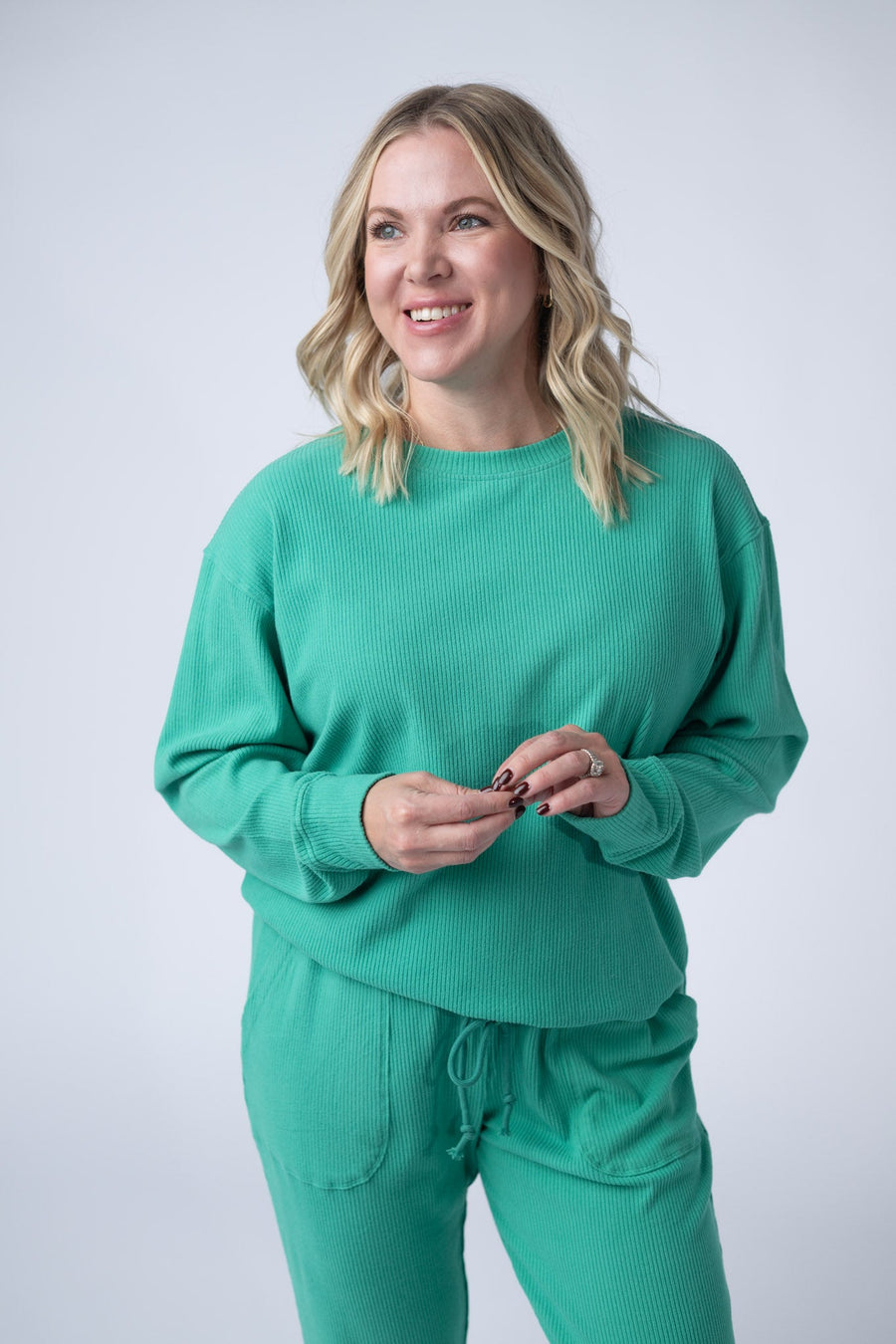 WAREHOUSE Corrine Ribbed Pullover Top - Emerald