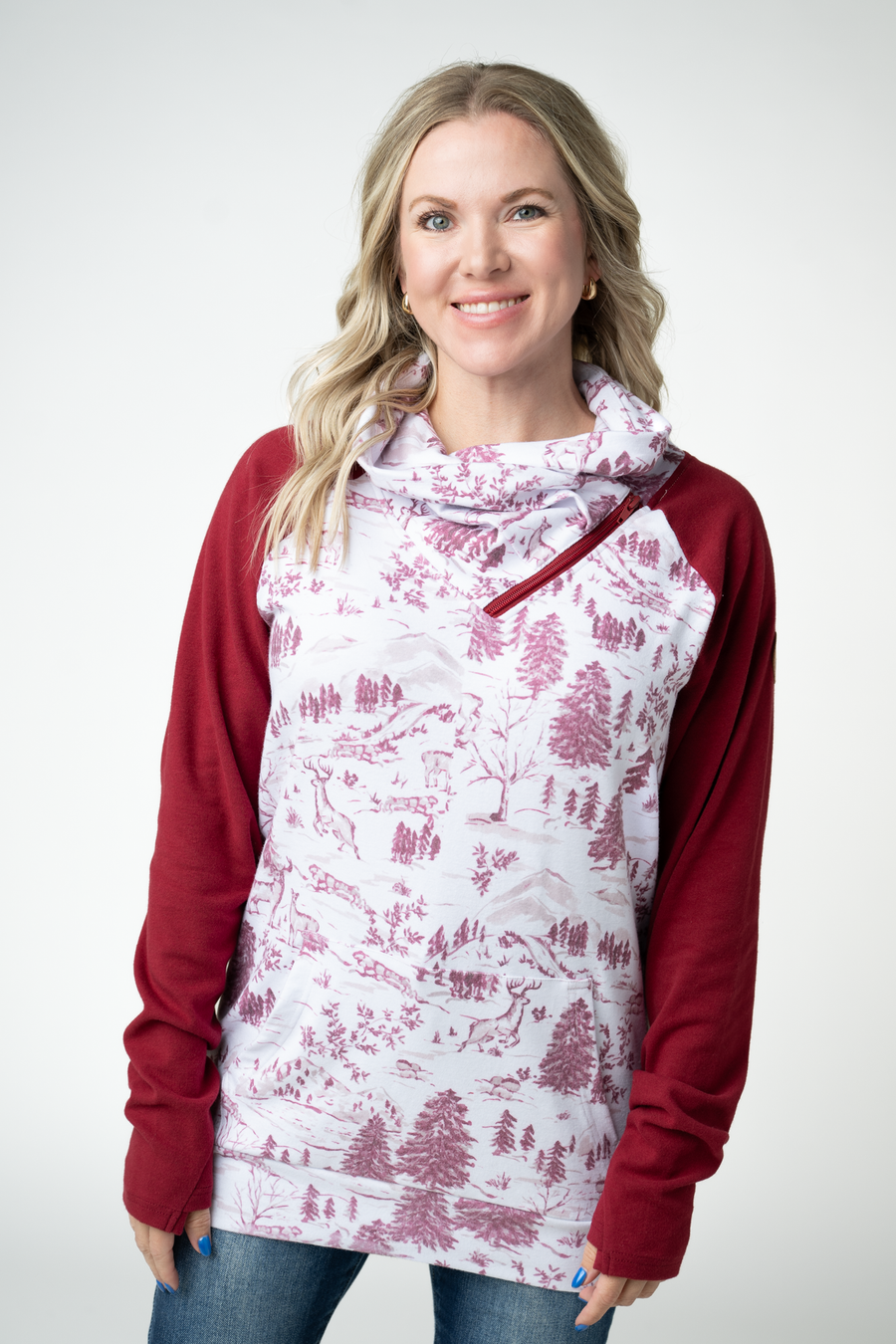 WAREHOUSE ONLY Classic Zoey ZipCowl Sweatshirt - Cranberry Woodland