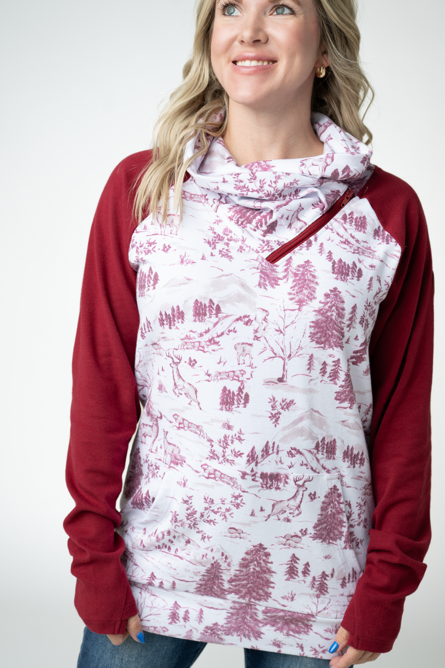 WAREHOUSE ONLY Classic Zoey ZipCowl Sweatshirt - Cranberry Woodland