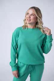 WAREHOUSE Corrine Ribbed Pullover Top - Emerald