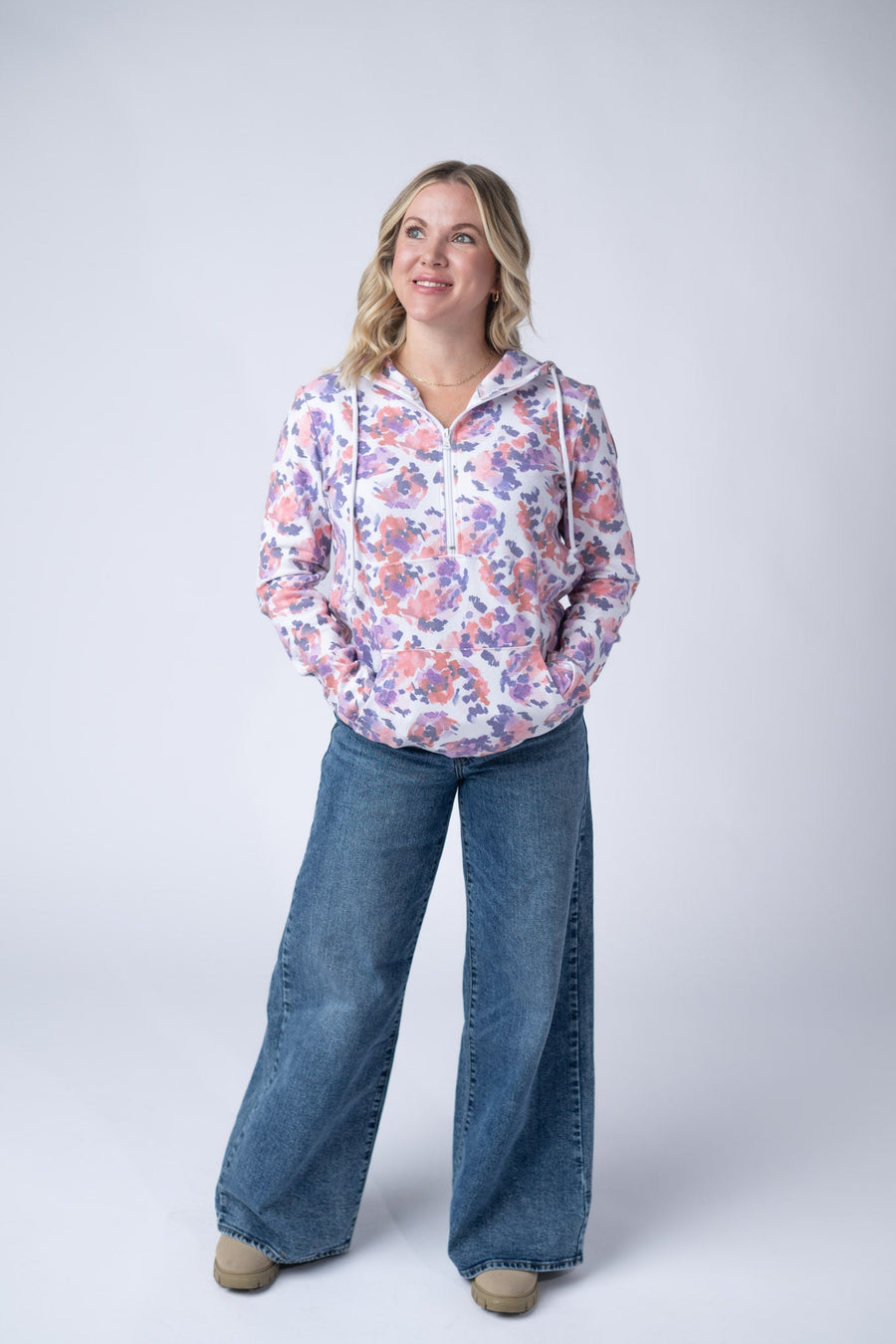 WAREHOUSE HalfZip Hoodie - Purple Abstract