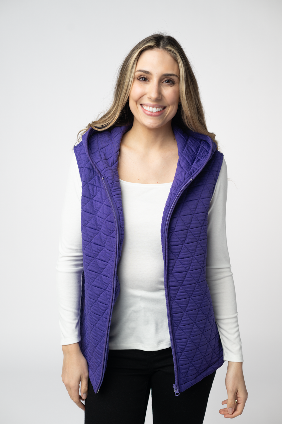 WAREHOUSE ONLY Heather Geometric Hooded Vest - Purple