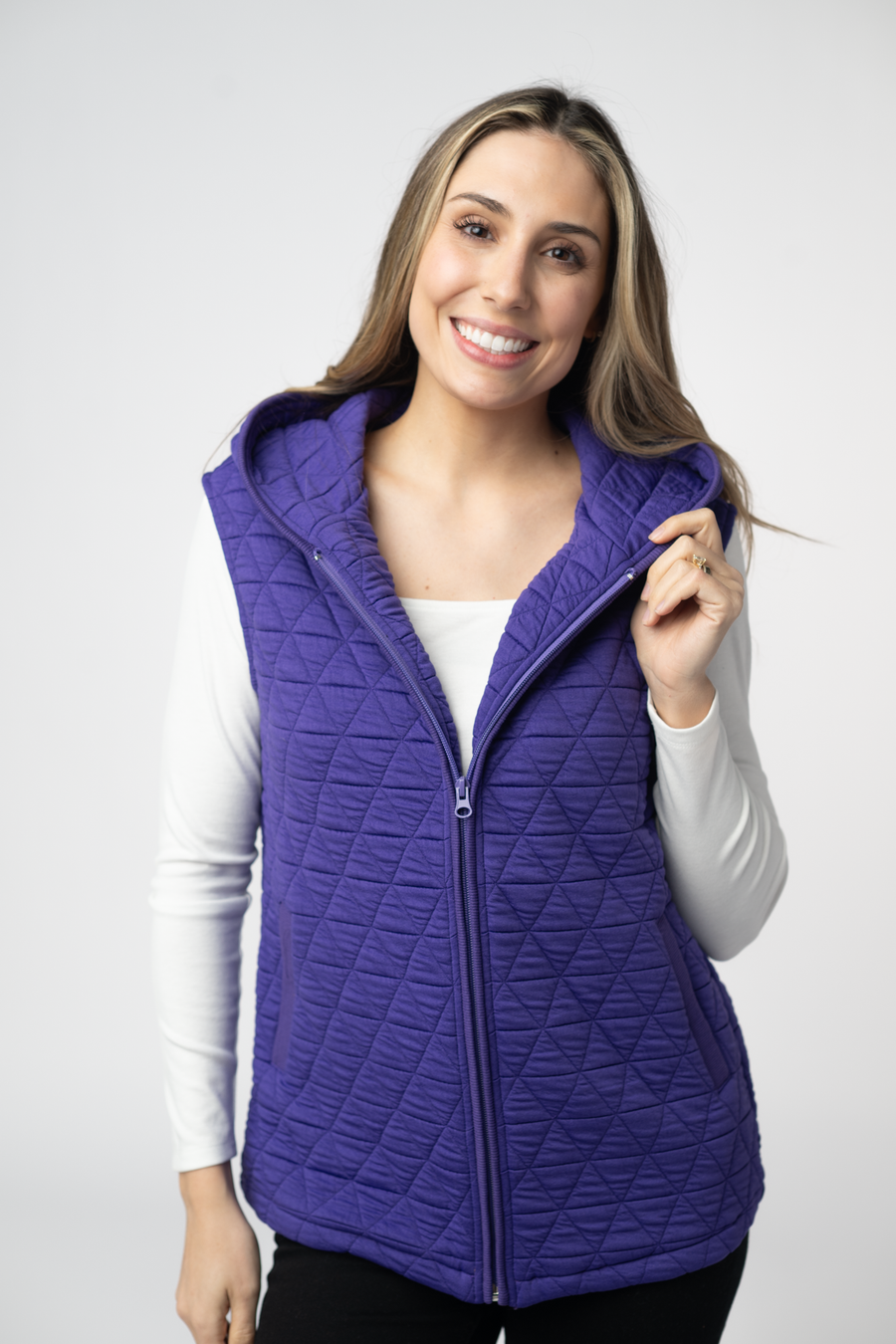 WAREHOUSE ONLY Heather Geometric Hooded Vest - Purple