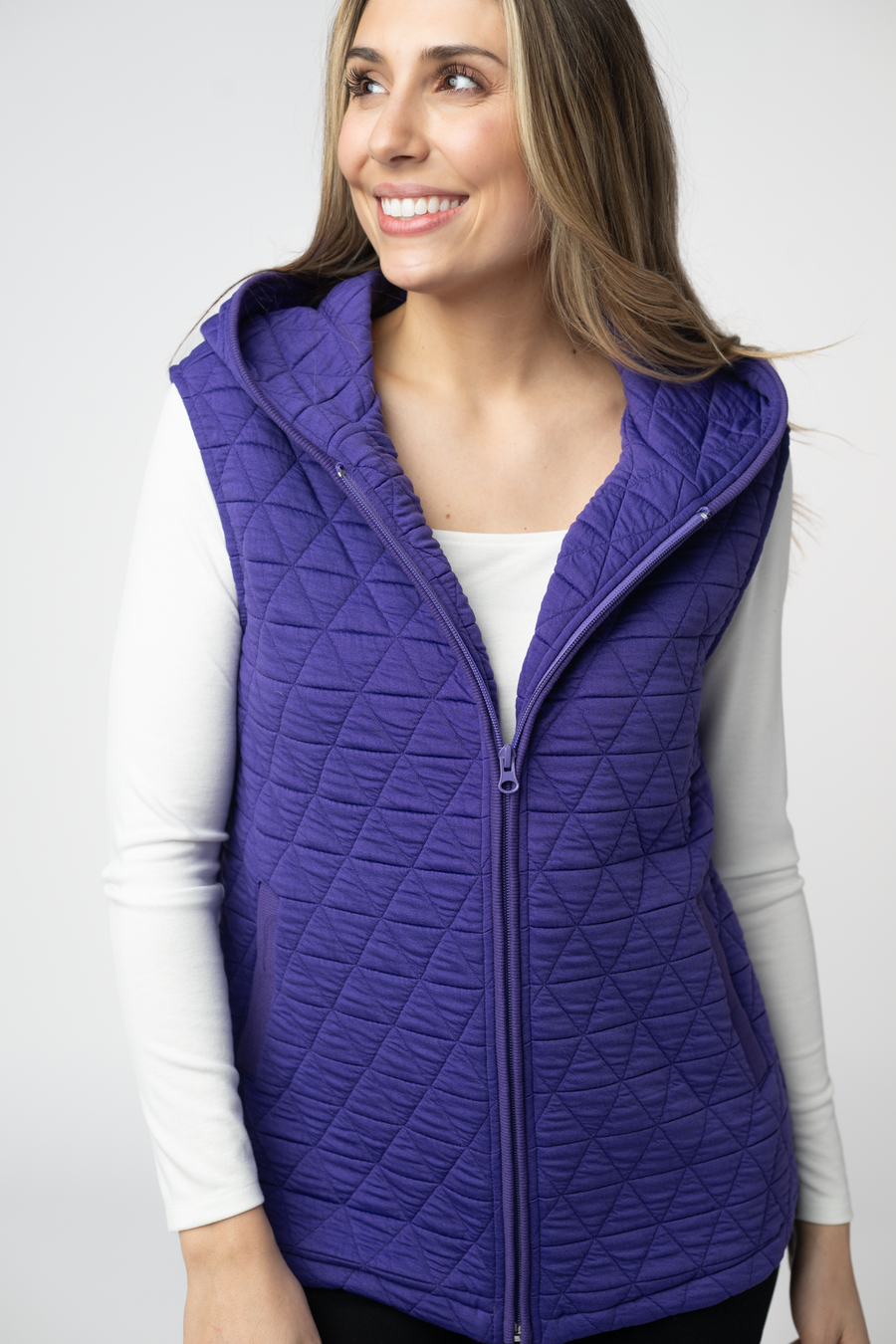 WAREHOUSE ONLY Heather Geometric Hooded Vest - Purple