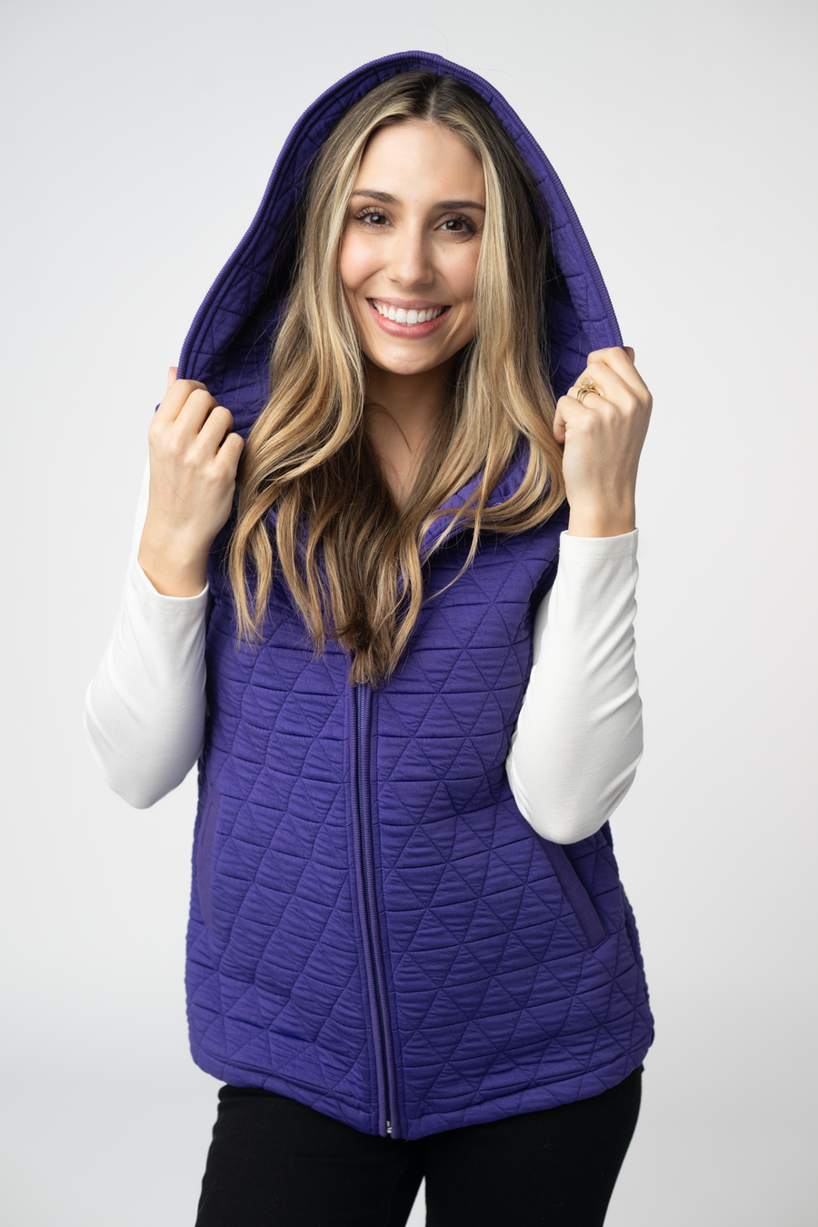 WAREHOUSE ONLY Heather Geometric Hooded Vest - Purple