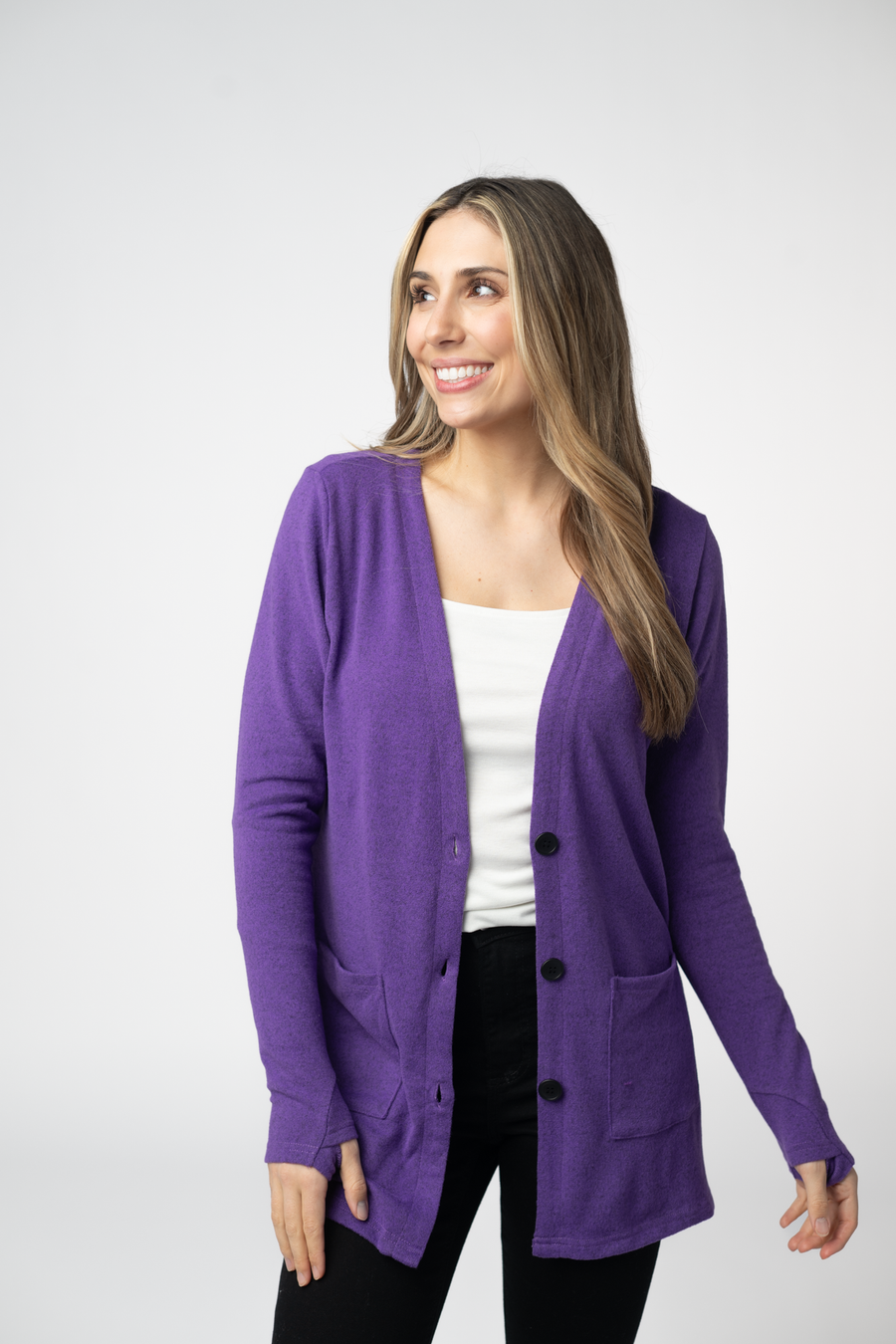 WAREHOUSE ONLY Cori Cardigan - Heathered Purple